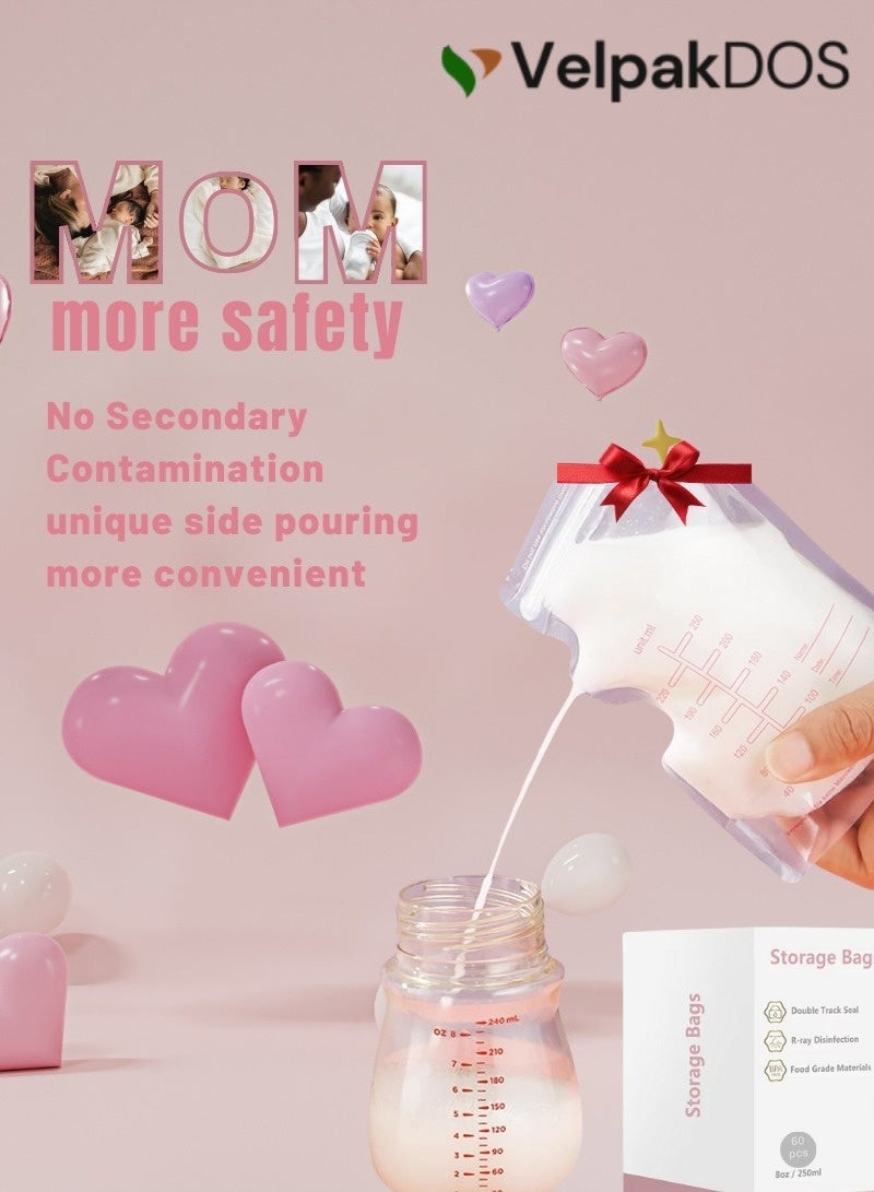 فيلباكدوس أكياس تخزين حليب الأم، 60 كيسًا، سعة 250 مل، أكياس تجميد حليب الأم، مانعة للتسرب، مزودة بسحاب مزدوج، خالية من مادة BPA، معقمة مسبقًا، أكياس تخزين حليب الأم للاستخدام مرة واحدة، أكياس قائمة لشفط حليب الأم، مستلزمات تغذية الأطفال حديثي الولادة - Image 3